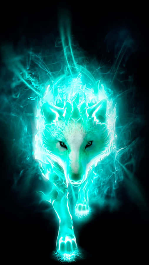 Neon Cool Blue Wolf Phone Wallpaper