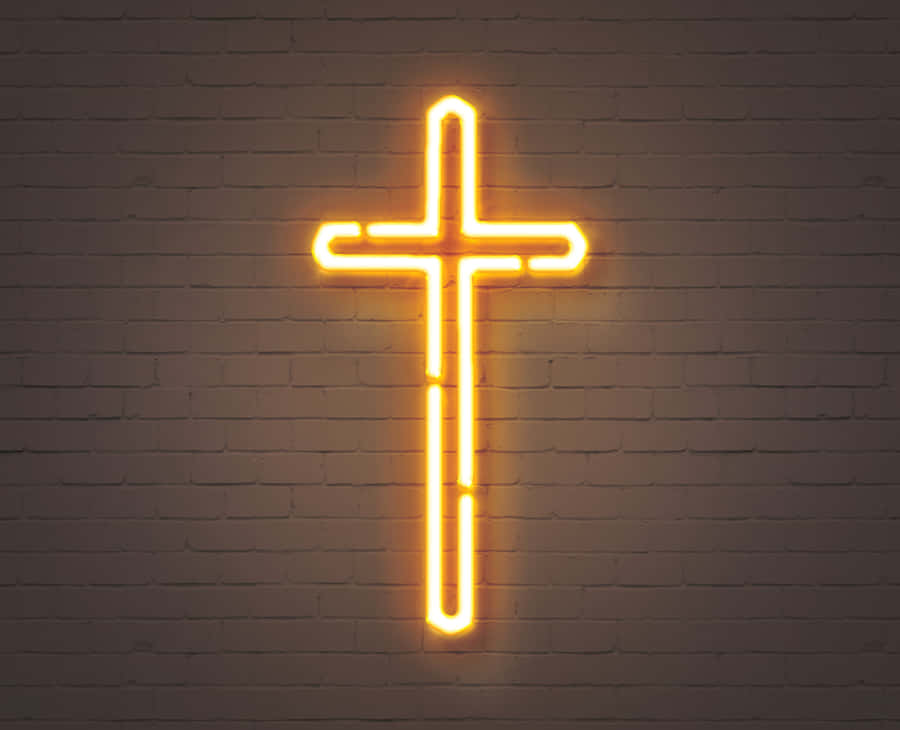 Neon Cross Bricked Wall Wallpaper