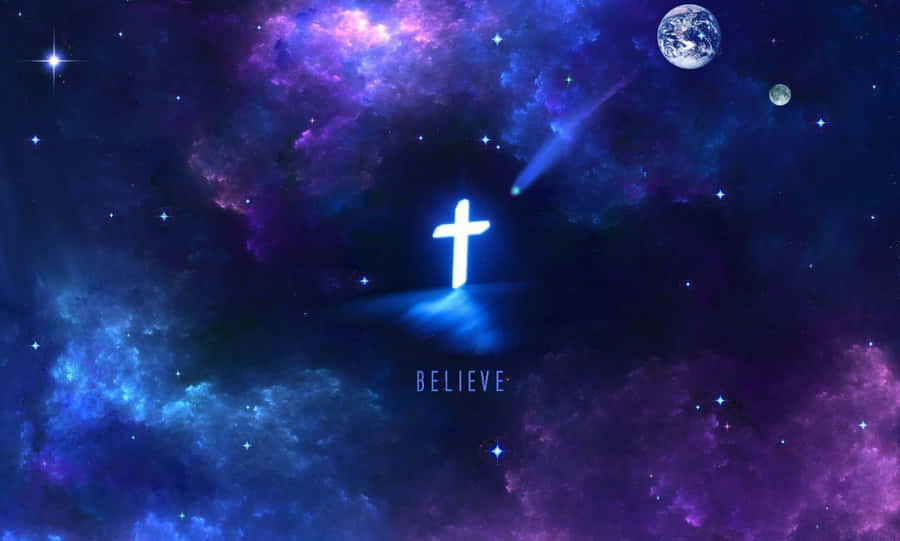 Neon Cross Galaxy Believe Wallpaper