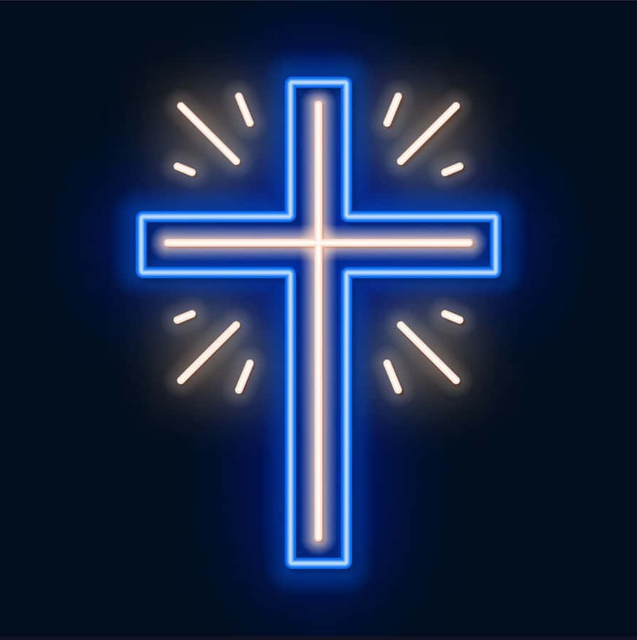 Neon Cross Neon Blue And White Wallpaper