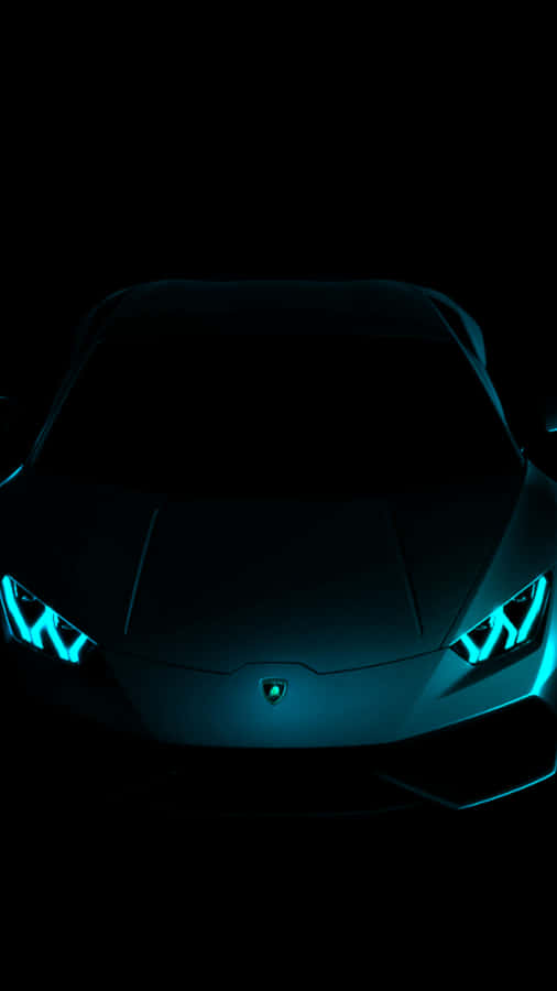 Neon Lit Black Lamborghini Front View Wallpaper