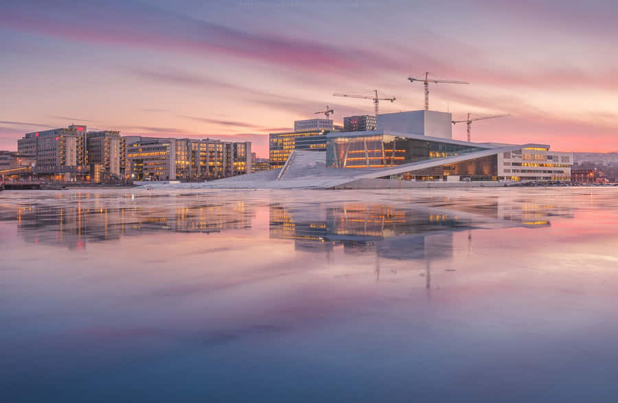 Oslo Opera House With Beautiful Sunset Wallpaper