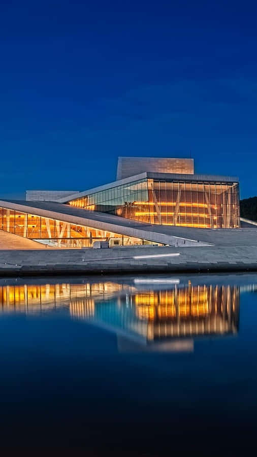 Oslo Opera House With Night Reflection Wallpaper