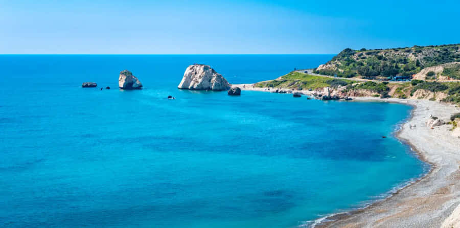 Overhead Photo Of The Gorgeous Beach In Paphos Wallpaper