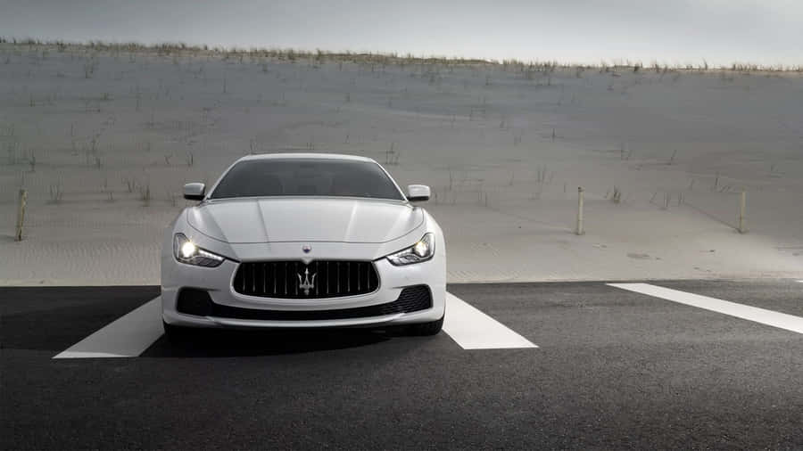 Parked White Maserati 4k Wallpaper
