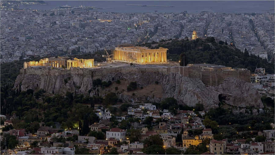 Parthenon At The Acropolis On Barren Rock Wallpaper