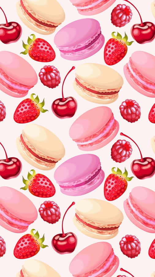 Pastel Strawberry Macaron Wallpaper