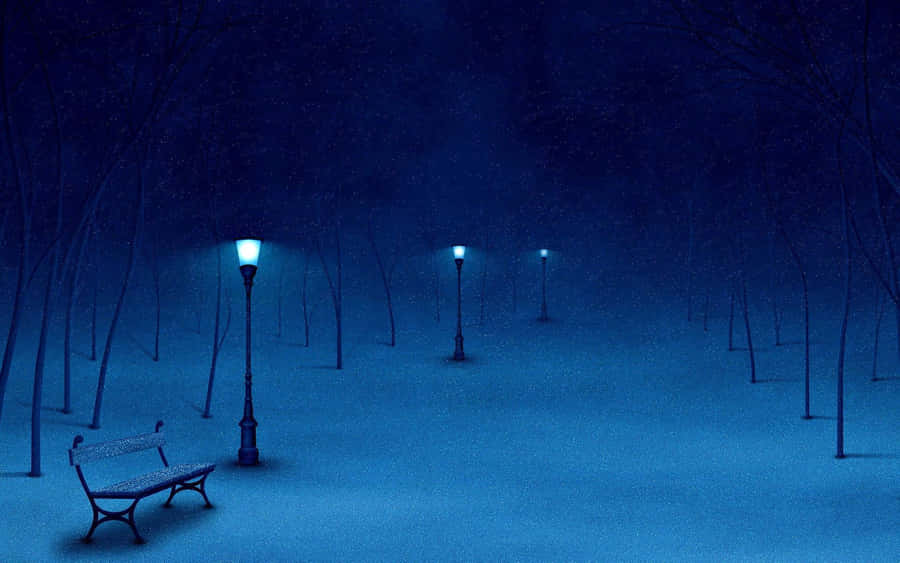 Picturesque Winter Night In A Woodland Wallpaper