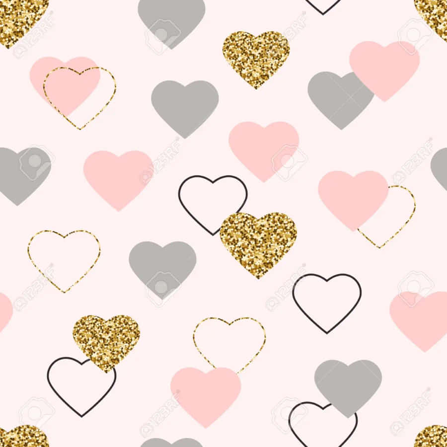 Pink And Gold Hearts On A Pink Background Wallpaper