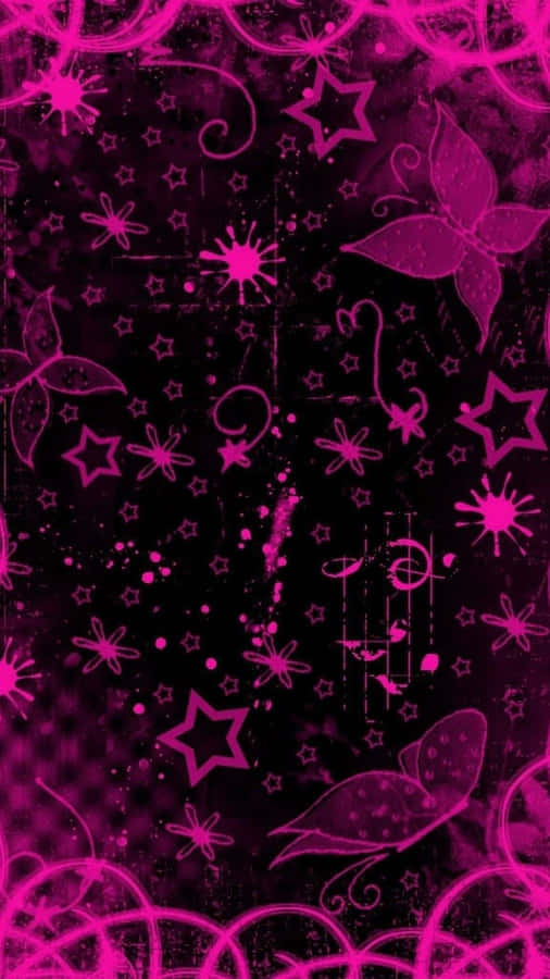 Pink Wallpaper With Stars And Butterflies Wallpaper