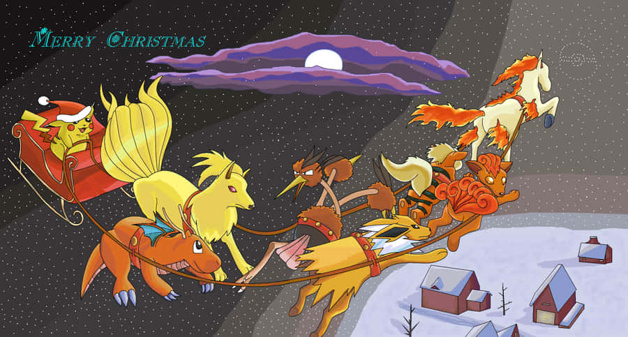 Pokémon Christmas Pikachu In Sleigh Wallpaper