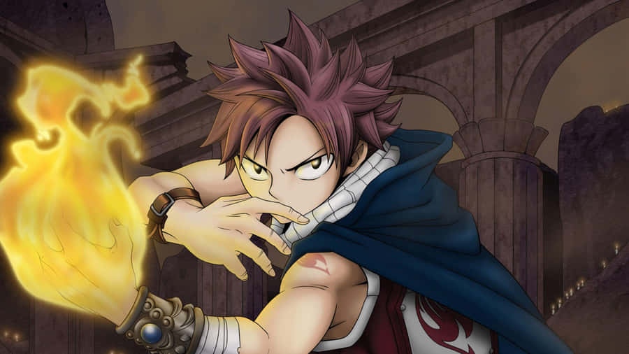 Powerful Natsu Dragneel Unleashing Flames Wallpaper