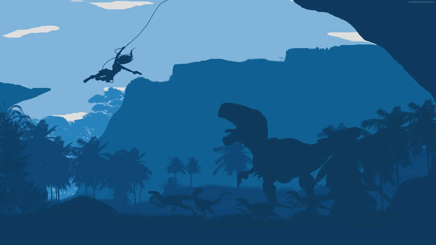 Prehistoric Silhouette Chase Wallpaper