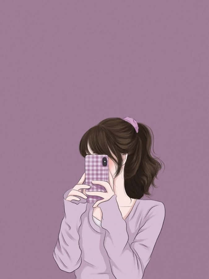 Purple Hued Anime Girlwith Phone Wallpaper