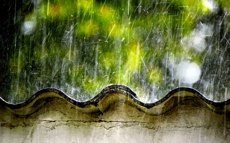 Rainy_ Day_ Tiled_ Roof_ Backdrop Wallpaper
