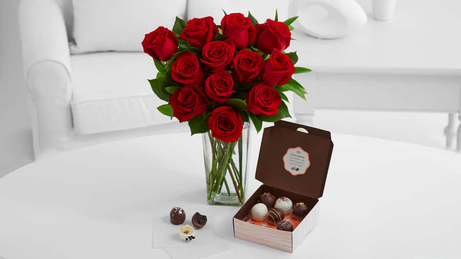 Red Rosesand Chocolates4 K Wallpaper