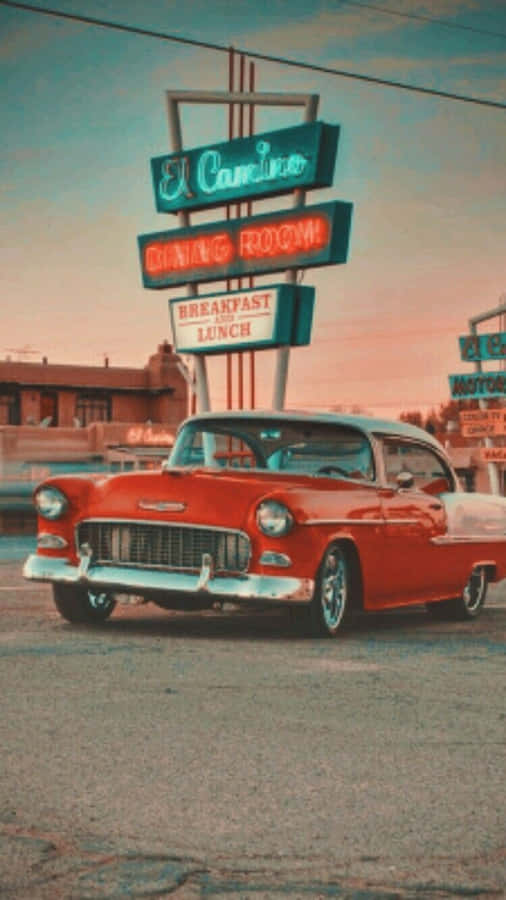 Retro Diner Red Cadillac Wallpaper