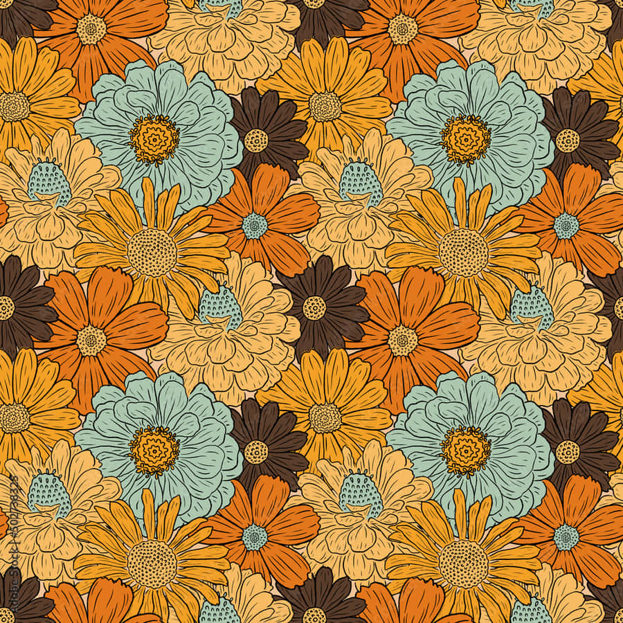 Retro Floral Pattern70s Style Wallpaper