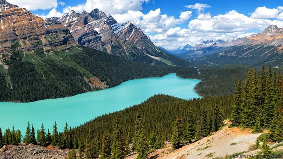 Rocky Mountain Behind A Beautiful Bright Blue River Wallpaper