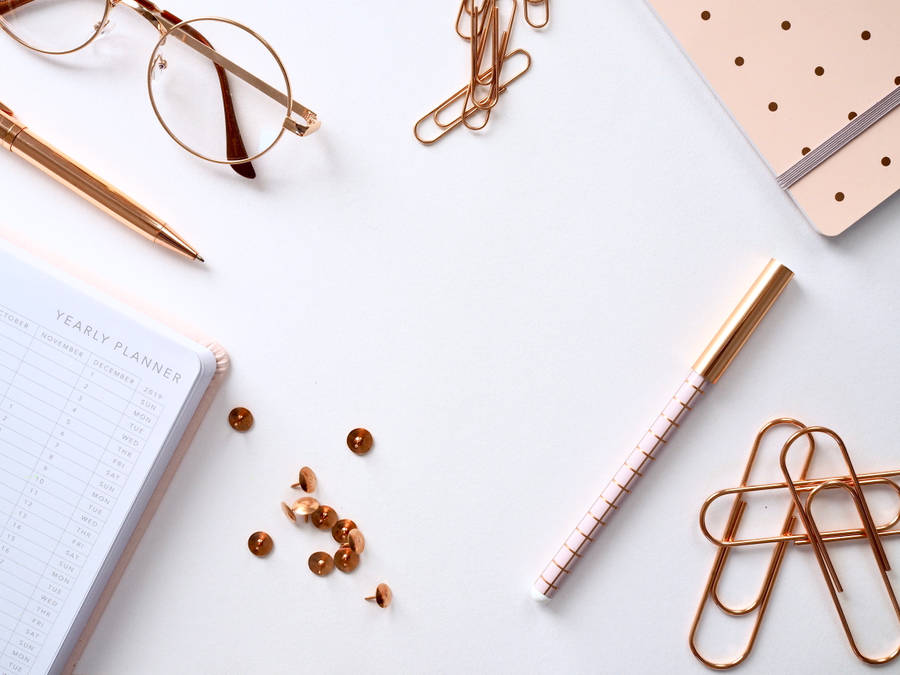 Rose Gold Workspace Blogging Backdrop Wallpaper