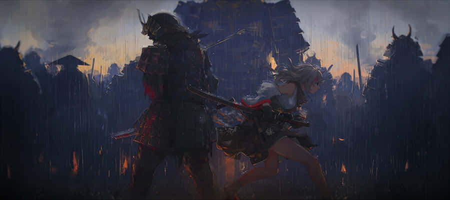 Samurai And Girl Ultra Wide Gaming Wallpaper