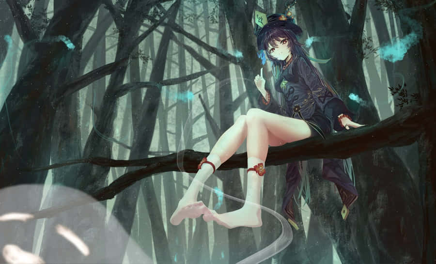 Sitting In Tree Hu Tao Pfp Wallpaper