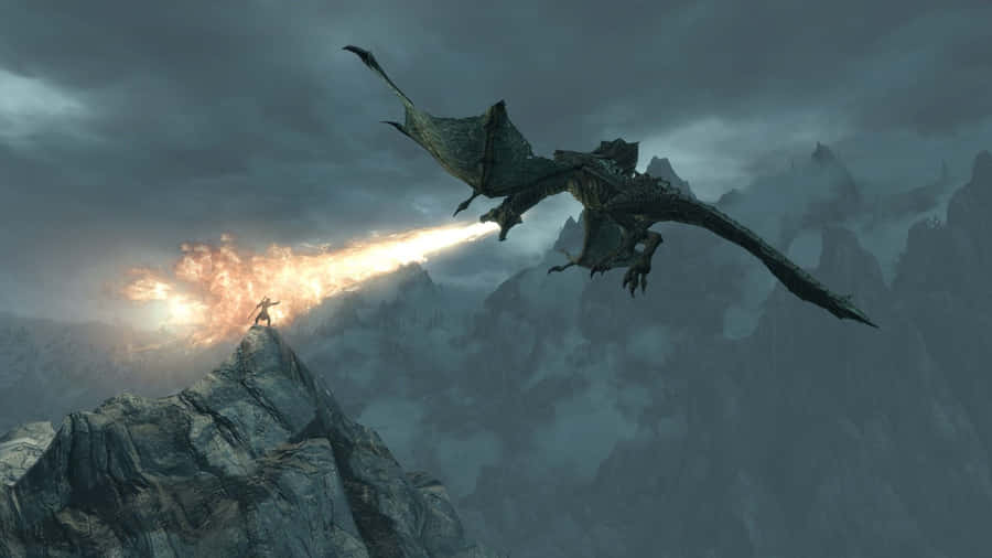 Skyrim Dragon Spewed Fire Desktop Wallpaper