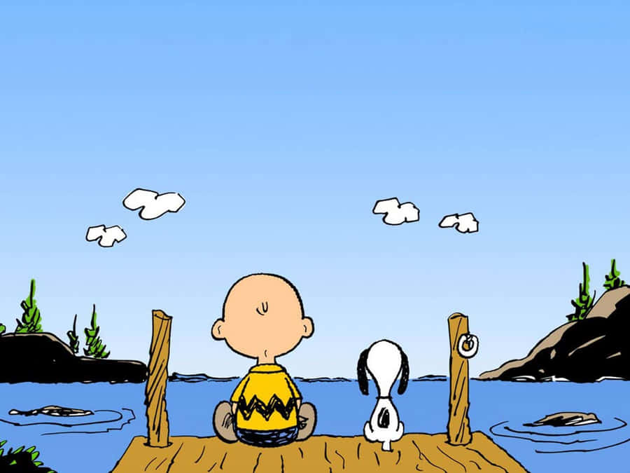 Snoopyand Charlie Brown Lakeside Contemplation Wallpaper