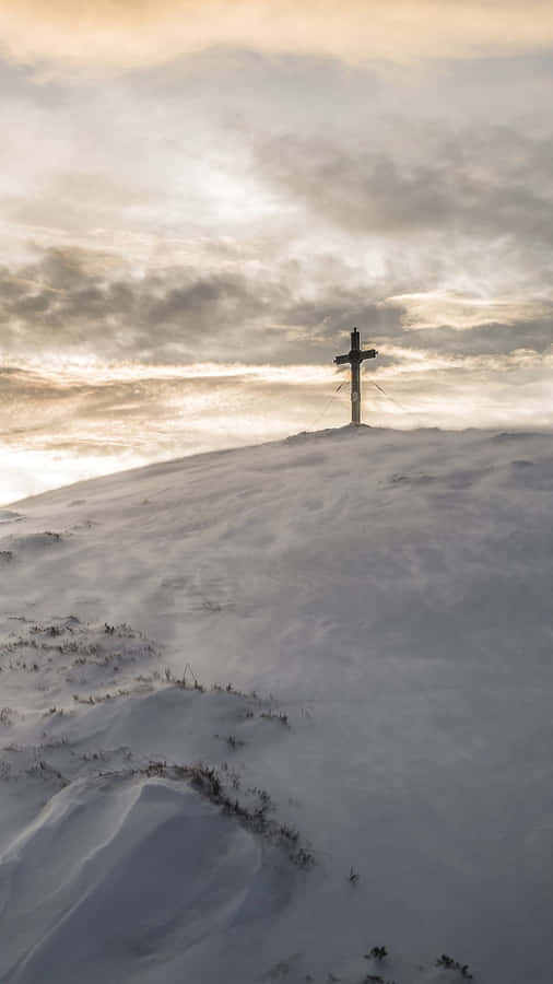 Snow Mountain Wooden Cross Iphone Wallpaper