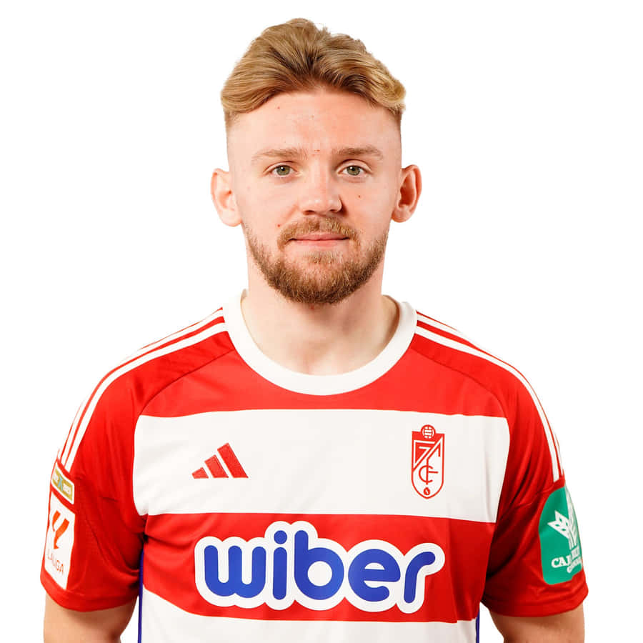 Soccer_ Player_ Portrait_ Red_ White_ Uniform Wallpaper