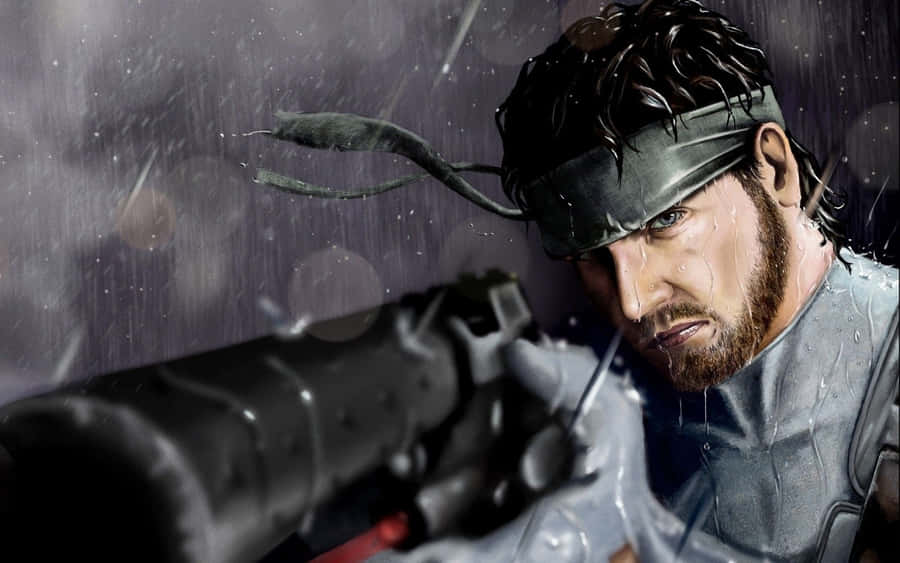 Solid Snake Holding A Gun Wallpaper