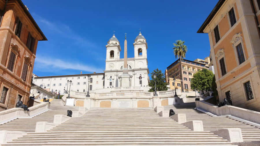 Spanish Steps Monument Rome Italy Blue Sky Wallpaper