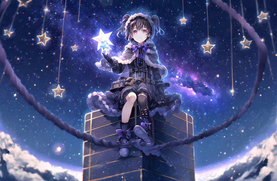 Starry Night Purple Anime Girl Wallpaper