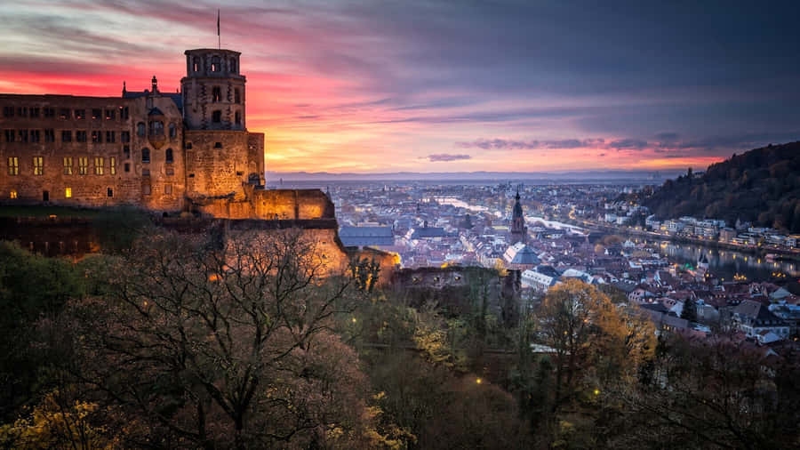 Stunning Sunset At Heidelberg Castle Wallpaper