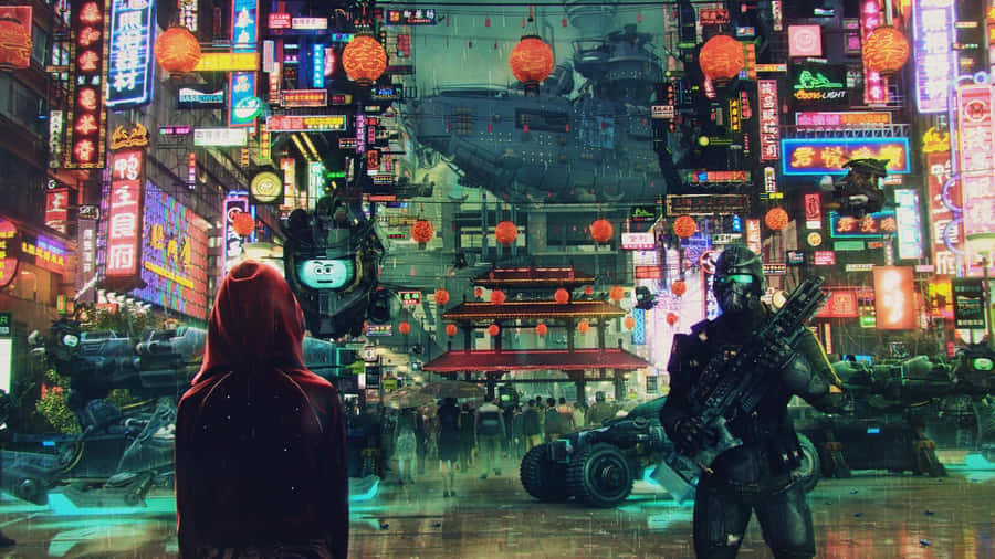 Stunning View Of A Neon Cityscape Wallpaper