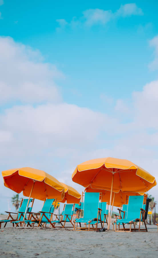 Summer Beach Iphone Orange Umbrellas Wallpaper