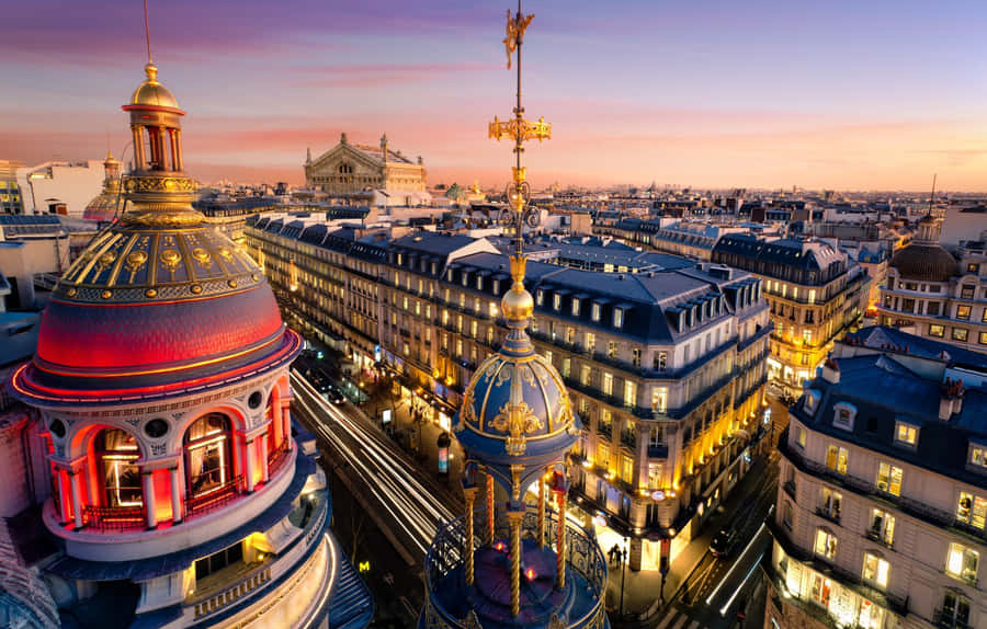 Sunset Skies Over The Paris Opera House Wallpaper
