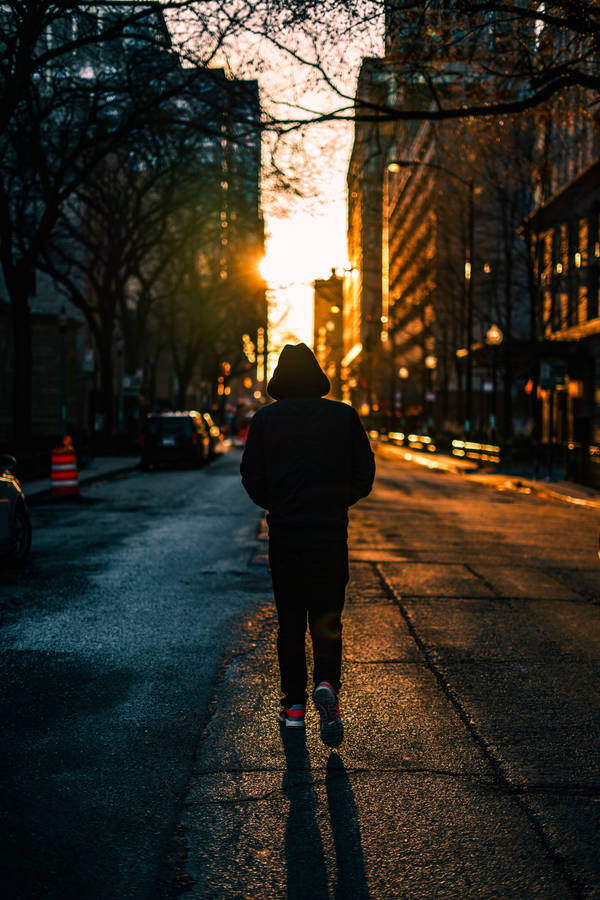 Sunset Street Person Wallpaper