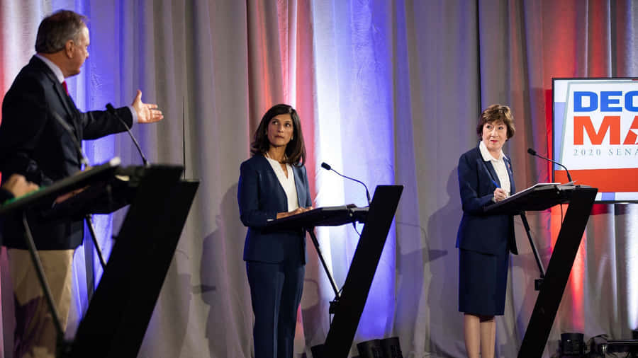 Susan Collins Engages In An Important Discussion During A Debate Wallpaper