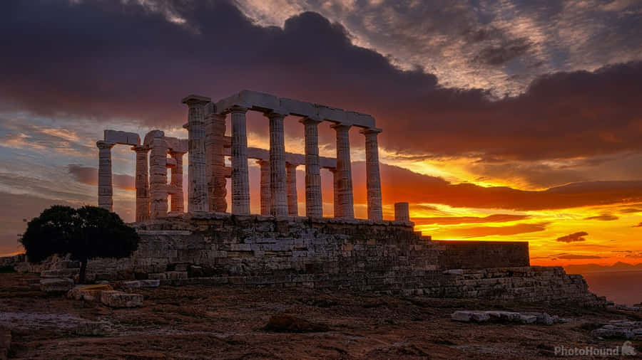 Temple Of Poseidon At Sunset Wallpaper