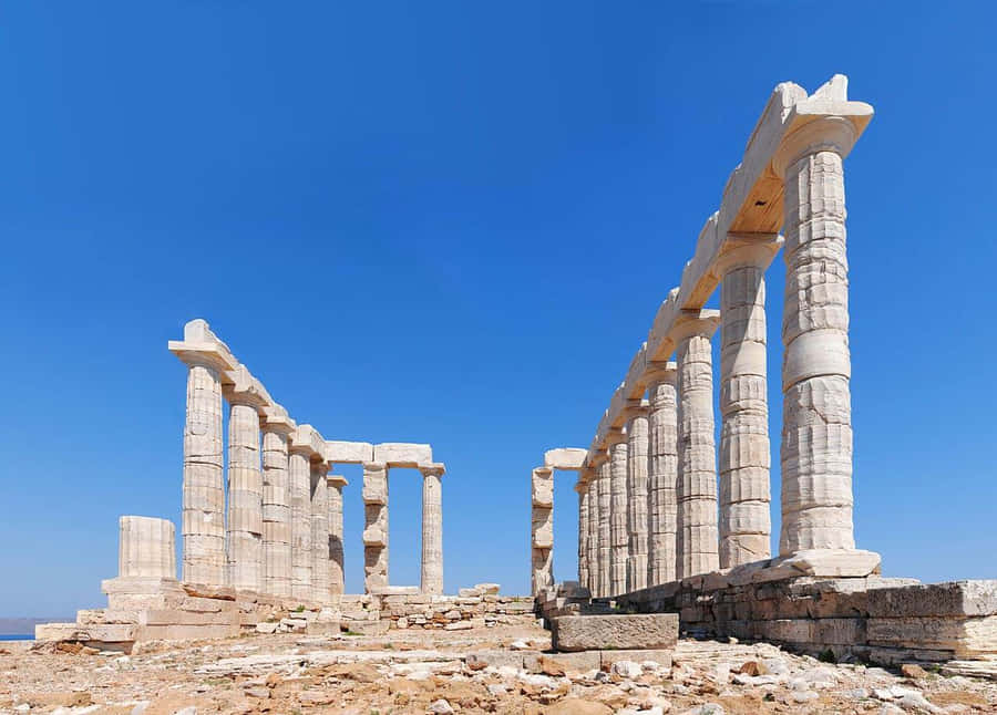 Temple Of Poseidon In Worm Eye View Wallpaper