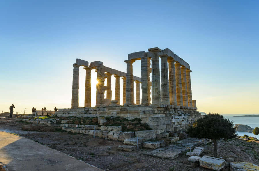 Temple Ruins In Sounion Desktop Wallpaper