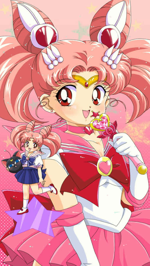 The Adorable Chibiusa In Her Pink-haired Sailor Moon Form. Wallpaper