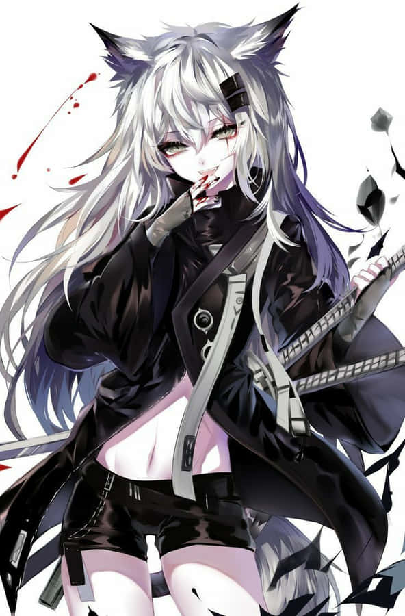 This Sweet Anime Wolf Girl Is Caught Up In A Mid-adventure Daydream. Wallpaper