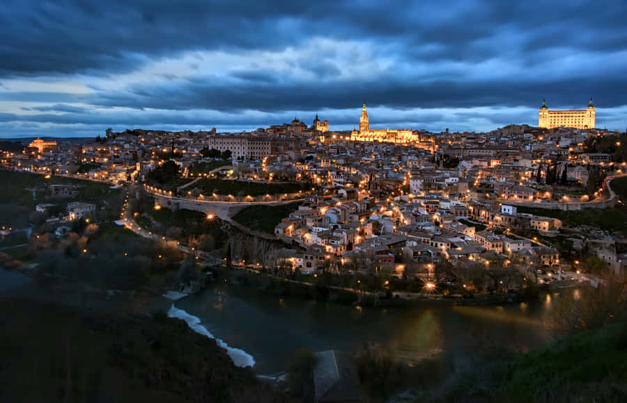 Toledo Cathedral At Night Blue Aesthetic Wallpaper