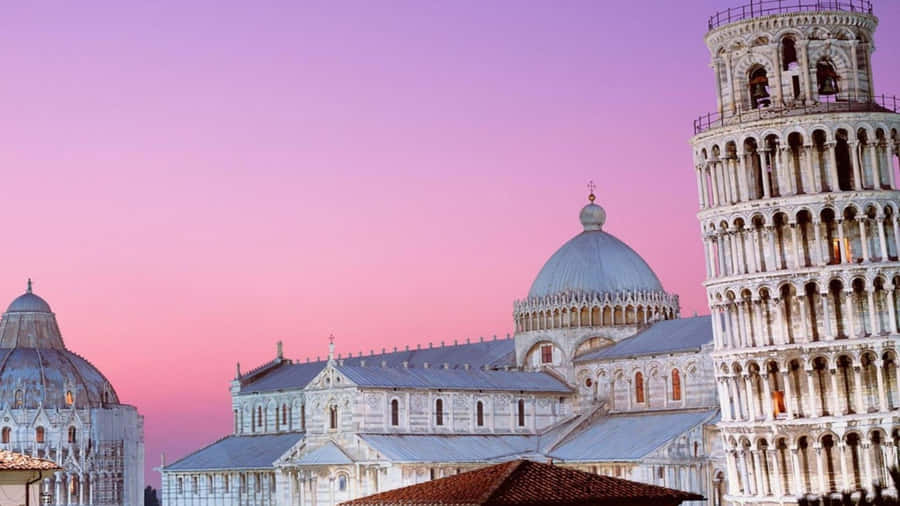 Tower Of Pisa With Pink Sky Wallpaper