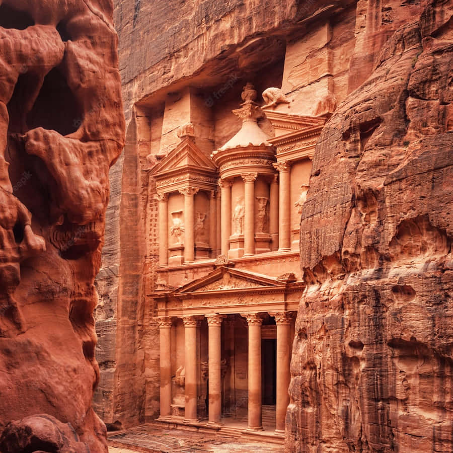Treasury In Petra Perspective Angle Shot Wallpaper