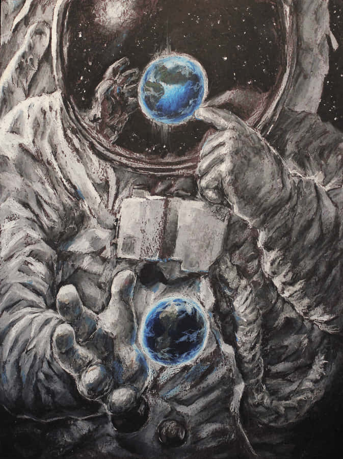 Trippy Astronaut In Space Earth Art Wallpaper