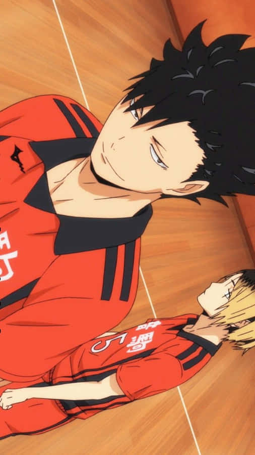 Two Anime Characters Standing On A Court Wallpaper