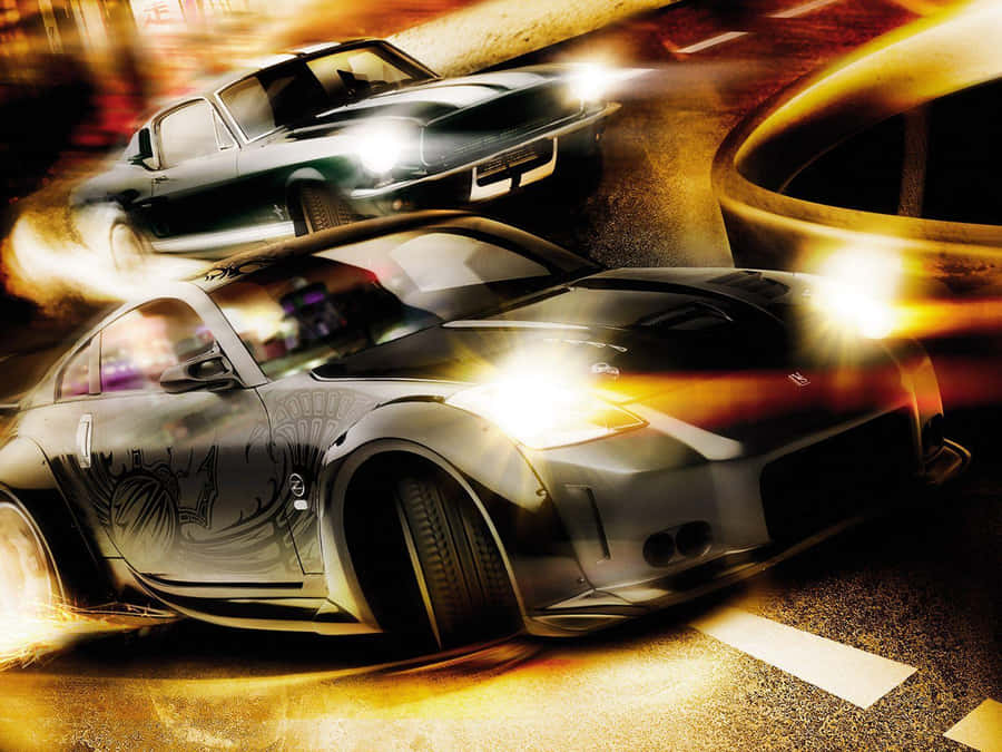 Two Cars Driving Down The Street Wallpaper